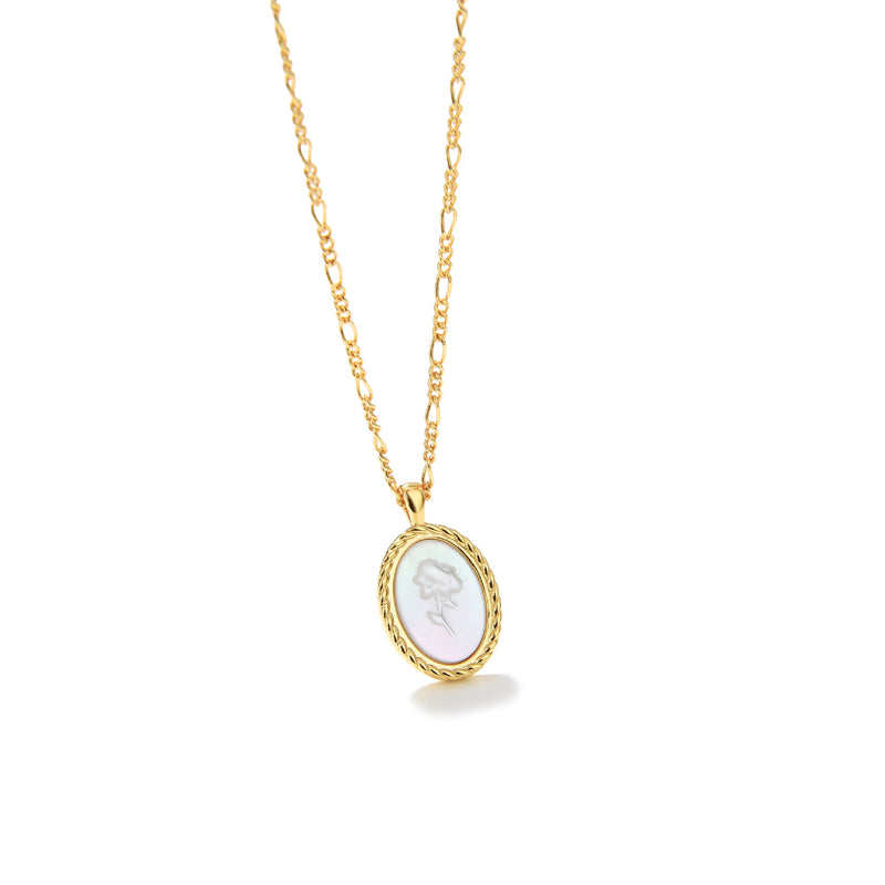 S925 Silver Plated Oval Rose Embossed Necklace