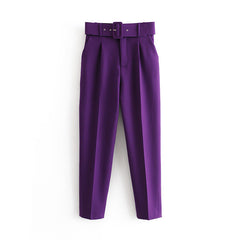 Trendy Women's Pleated Harem Pants with Belt Decor
