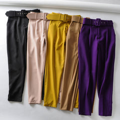 Trendy Women's Pleated Harem Pants with Belt Decor