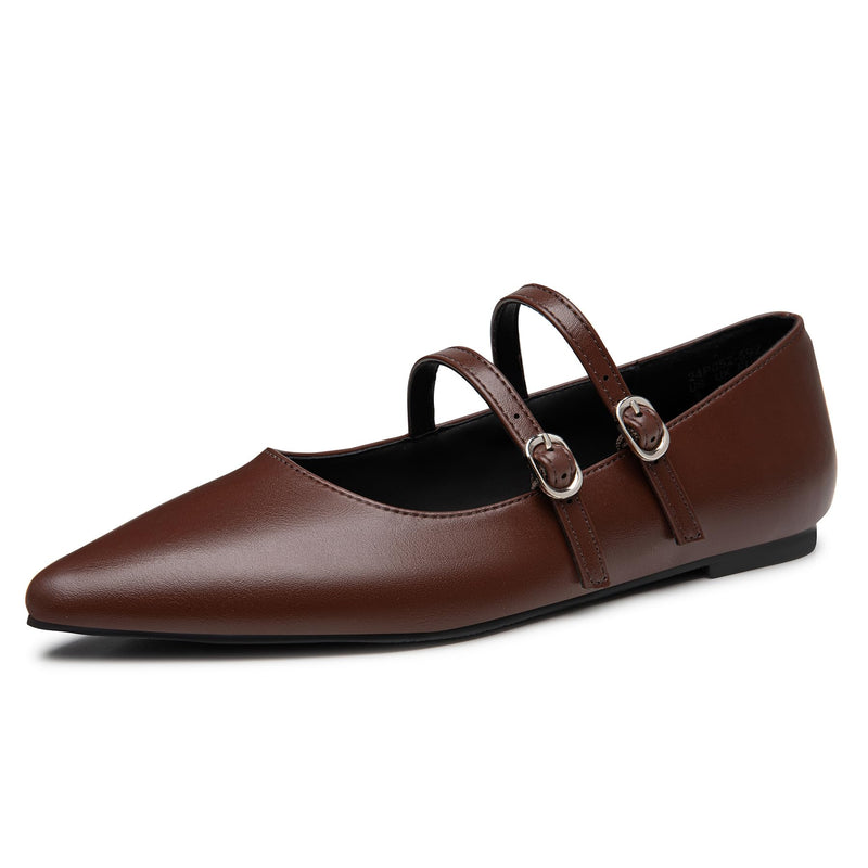 Trary Brown Flats Shoes Women Pointed Toe Mary Jane Shoes Women Ballet Flats Shoes for Women Dressy Comfortable Mary Jane Flats Slip on Womens Flats Leather Mary Jane Size 10
