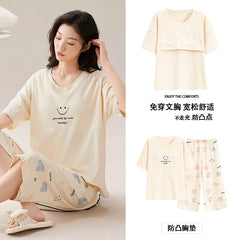 Summer Cotton Pajama Set with Chest Pads for Women