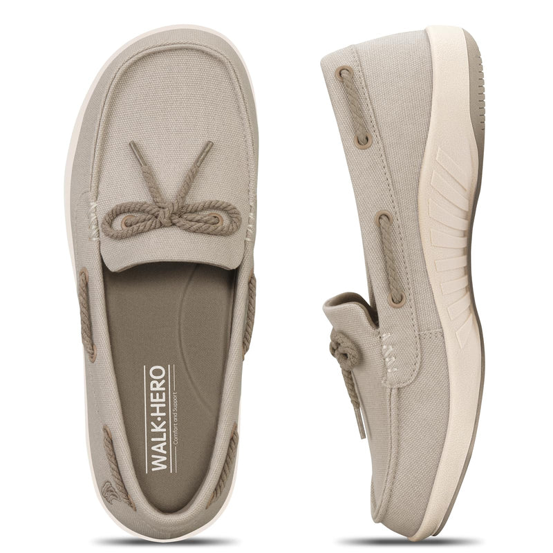 Slip On Shoes Women - Casual Comfortable Boat Shoes for Women with Arch Support - Orthopedic Canvas Loafers Shoes for Plantar Fasciitis & Daily Walking (Beige 06)
