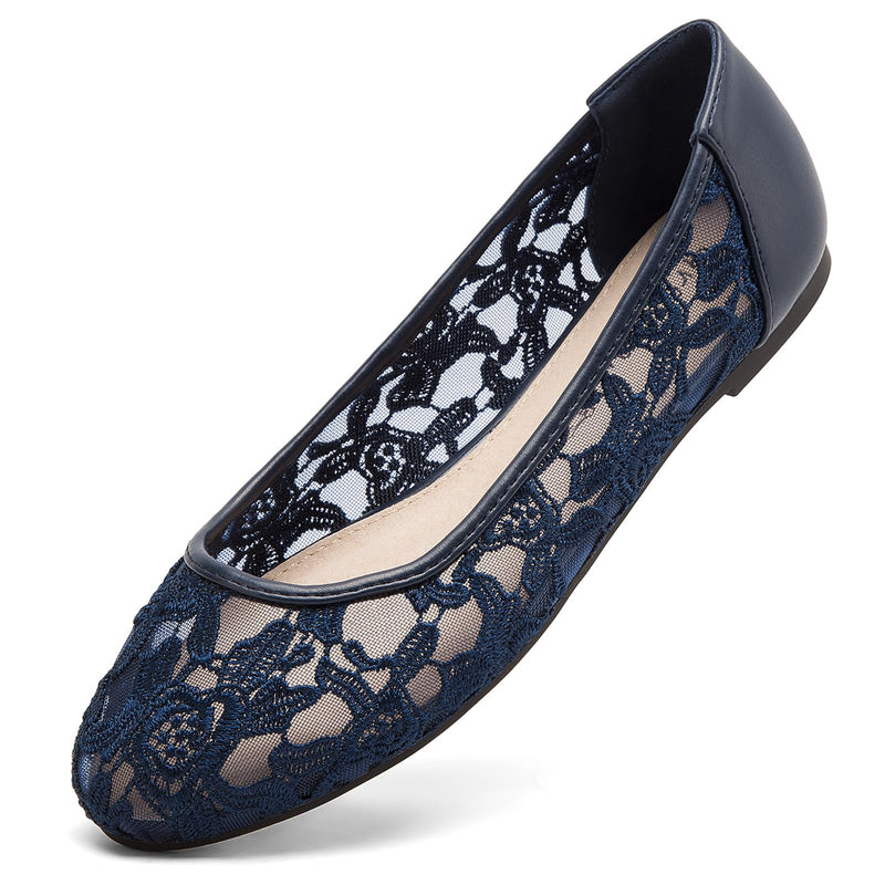 Greatonu Women Shoes Navy Cut Out Slip On Synthetic Loafers Lace Ballet Flats 8 US