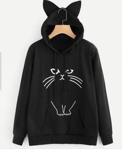 Ladies' Cat Print Ear Hoodie