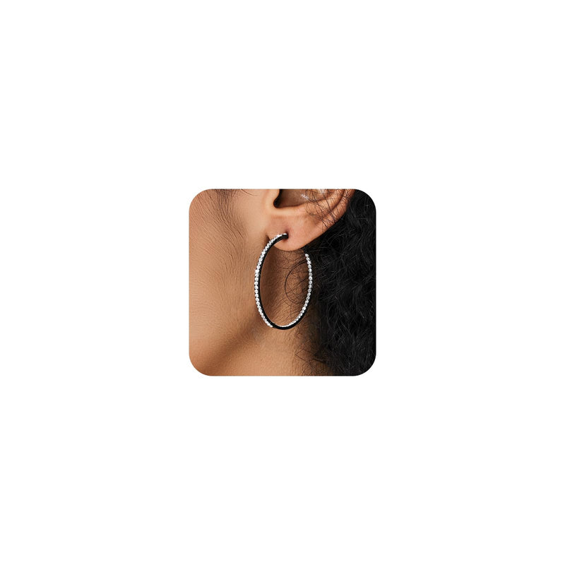 Black Earrings for Women S925 Rhinestone Hoop Earrings Black Hoop Earrings Large Big Hoop Earrings Hypoallergenic Jewelry 40/50/60 mm