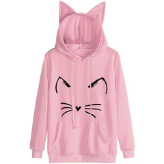 Ladies' Cat Print Ear Hoodie