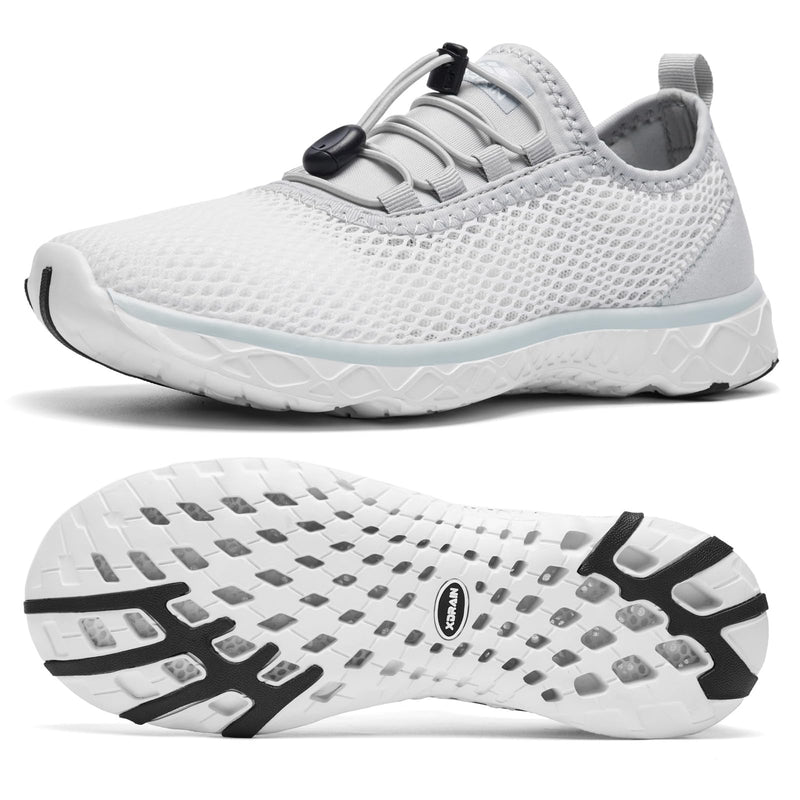 ALEADER Stylish Aqua Water Shoes for Women Quick-Dry Xdrain Water Sneakers Pool Swim Shoes Beach Shoes White/LtGray Size 8.5