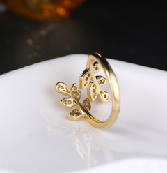 18K Gold Plated Leaf-Shaped Open Diamond Ring