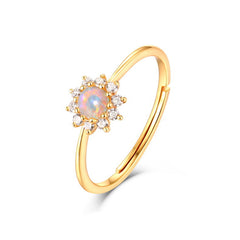 S925 Silver White Gold Sunflower Adjustable Ring