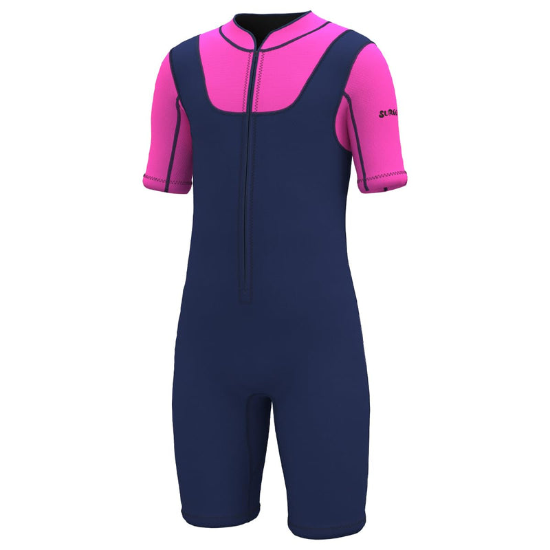 SURQO Kids Wetsuit Shorty for Girls 2mm Neoprene Short Wet Suit in Cold Water for Swimming (11 Pink)