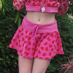 Red Love Velvet Print Women's Fashion Attire