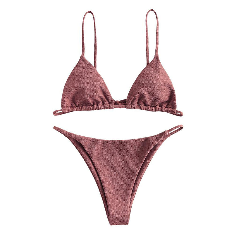 ZAFUL Womens Textured Tie String Bikini Swimwear Triangle Smocked Bikini Cheeky Brazilian Swimsuits