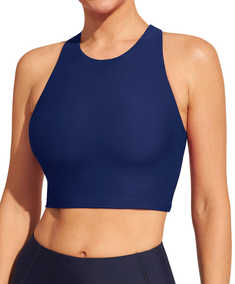 Ewedoos Womens Swim Bra Adjustable Strap Padded Sports Bra Swimsuit Top Swimming Bra Modest Swim Tops Women Top Only Dark Blue