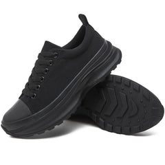 Womens Platform Sneakers Low Top White Shoes for Women Lace Up Canvas Shoes Black Sneakers for Women Comfortable Classic Tennis Shoes(Full black10)
