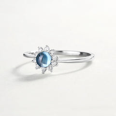 S925 Silver White Gold Sunflower Adjustable Ring