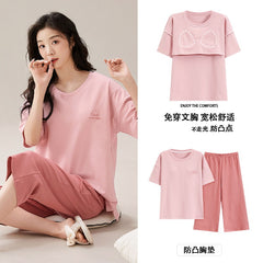Summer Cotton Pajama Set with Chest Pads for Women