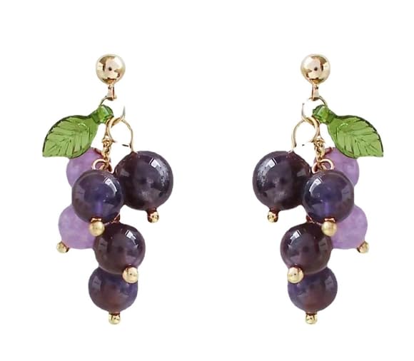 Simulated Fruit Earrings Creative Cute Fruit Pendant Earrings Purple Cyan Grape Strawberry Peach Earrings Handmade Cute Tassel Pendant Earrings for Women-A Grape