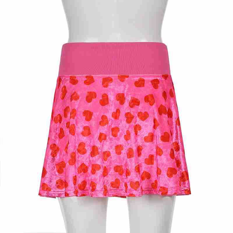 Red Love Velvet Print Women's Fashion Attire