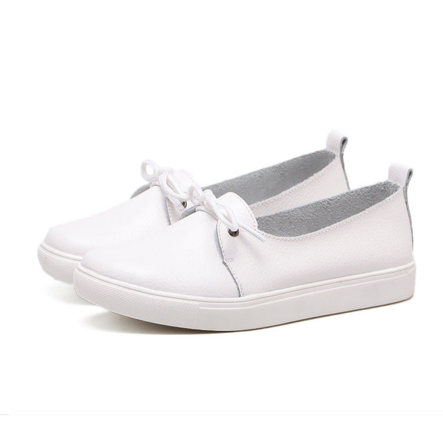 Genuine Leather Lace-Up Casual Flat Shoes for Women