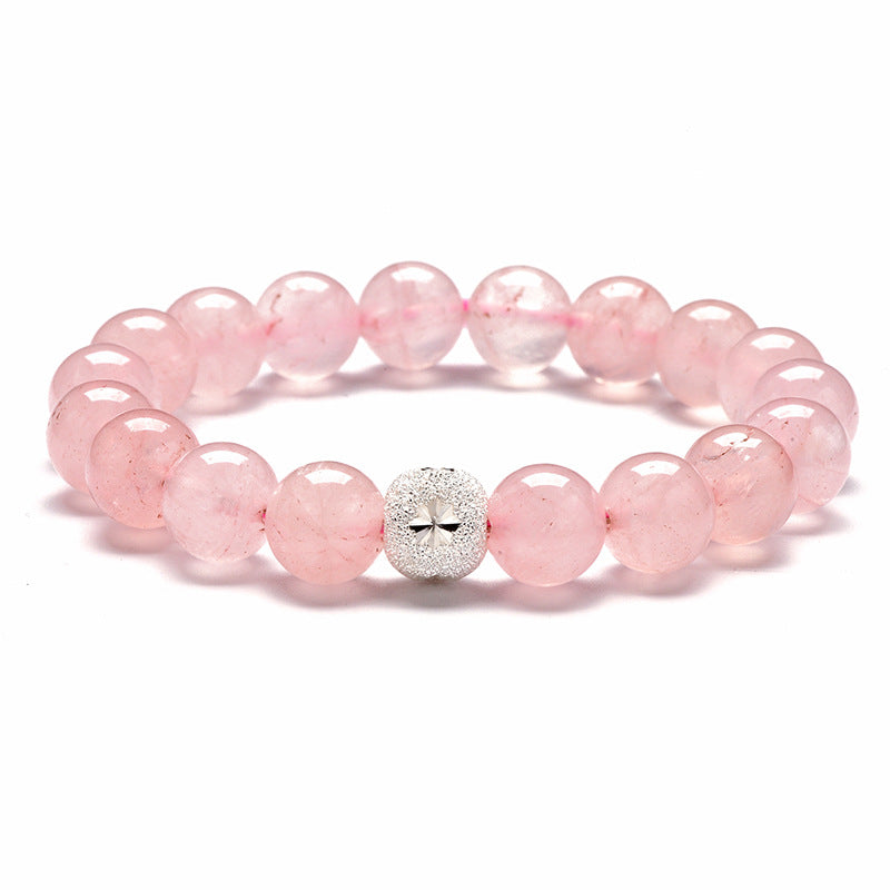 Natural Rose Quartz Bracelet with S925 Silver Beads