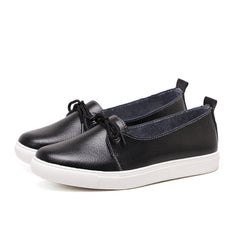 Genuine Leather Lace-Up Casual Flat Shoes for Women
