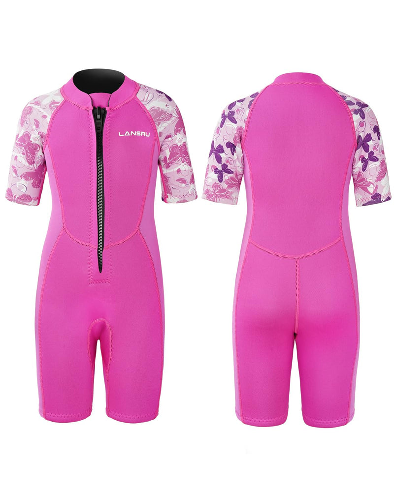 Lansru Wetsuit for Kids - 2mm Premium Neoprene Toddler Shorty Wetsuits Ideal Thermal Wet Suit for Kids in Cold Water Front Zip Suit for Water Sports Surfing Snorkeling Swimming