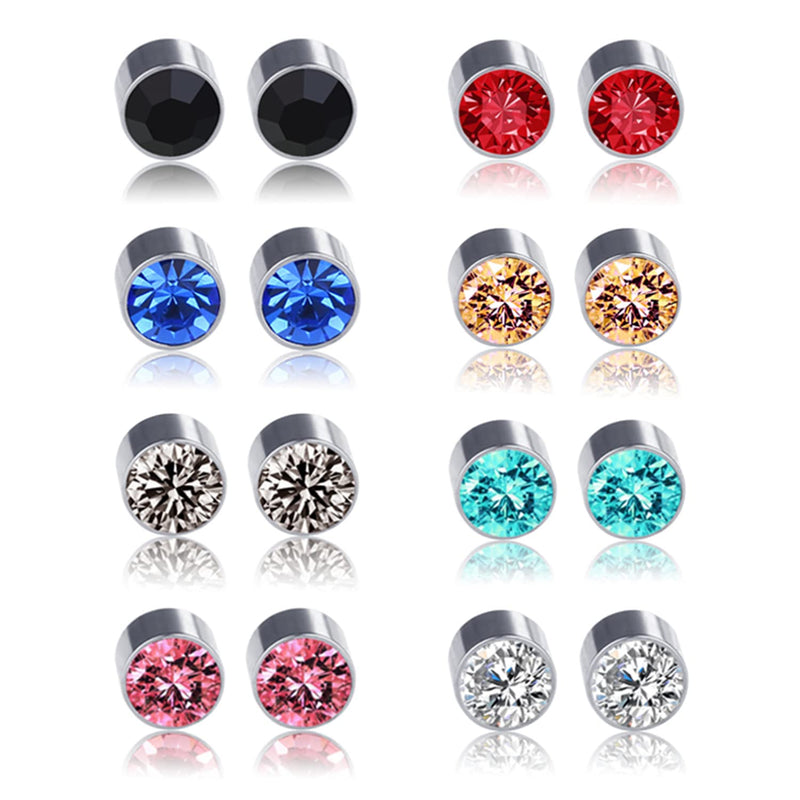8 Pairs Magnetic Acupressure Slimming Earrings Non Piercing Acupressure Earrings for Weight Loss Crystal Magnetic Lymph Detox Earrings Fake Stud Earrings Set Unisex