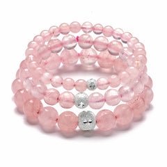 Natural Rose Quartz Bracelet with S925 Silver Beads