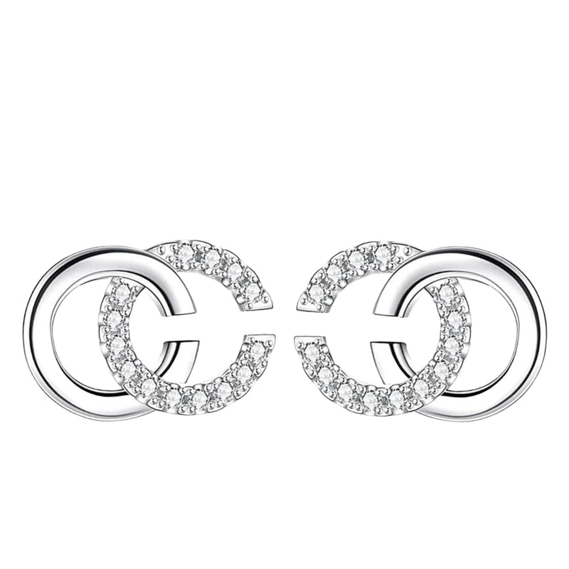 LaBling Double C Earrings for Women | Designer Earrings Chic Letter Design Stud Earrings | Lovely Gift - Silver