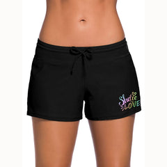 Women's Patterned Lace-up Boxer Swim Trunks