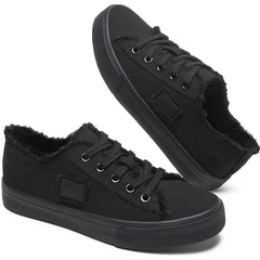 BENPAO Womens White Canvas Shoes Black Canvas Fashion Sneakers for Women Comfortable Casual Tennis Shoes Low Top Walking Shoes（Full Black.US7.5）