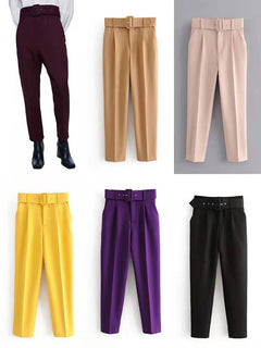 Trendy Women's Pleated Harem Pants with Belt Decor