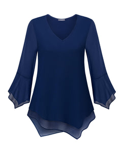 Furnex 3/4 Sleeve Blouses for Women：Work Attire - Ladies Tops and Bouses Dressy - Office Clothes for Women Trendy Womens Business Casual Blouses Flattering Tops Plus Size Attires Deep Blue XL