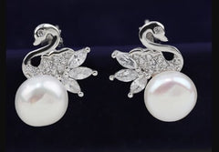 S925 Silver Freshwater Pearl Swan Earrings