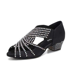 TTdancewear Women Rhinestone Dance Shoes Ballroom Latin Salsa Bachata Performance Dance Dancing Shoes 1.5"(6Black)