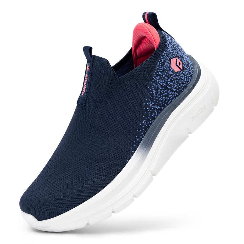 FitVille Women Extra Wide Walking Shoes Slip On Shoes for Women Wide Sneakers Hands Free Shoes for Swollen Foot Pain Relief Bunions Plantar Fasciitis Navy Blue with Red 7 Extra Wide