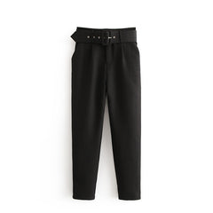 Trendy Women's Pleated Harem Pants with Belt Decor