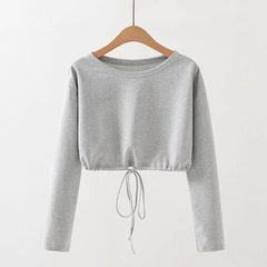 Pure Color Drawstring Short Hooded Sweatshirt