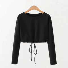 Pure Color Drawstring Short Hooded Sweatshirt