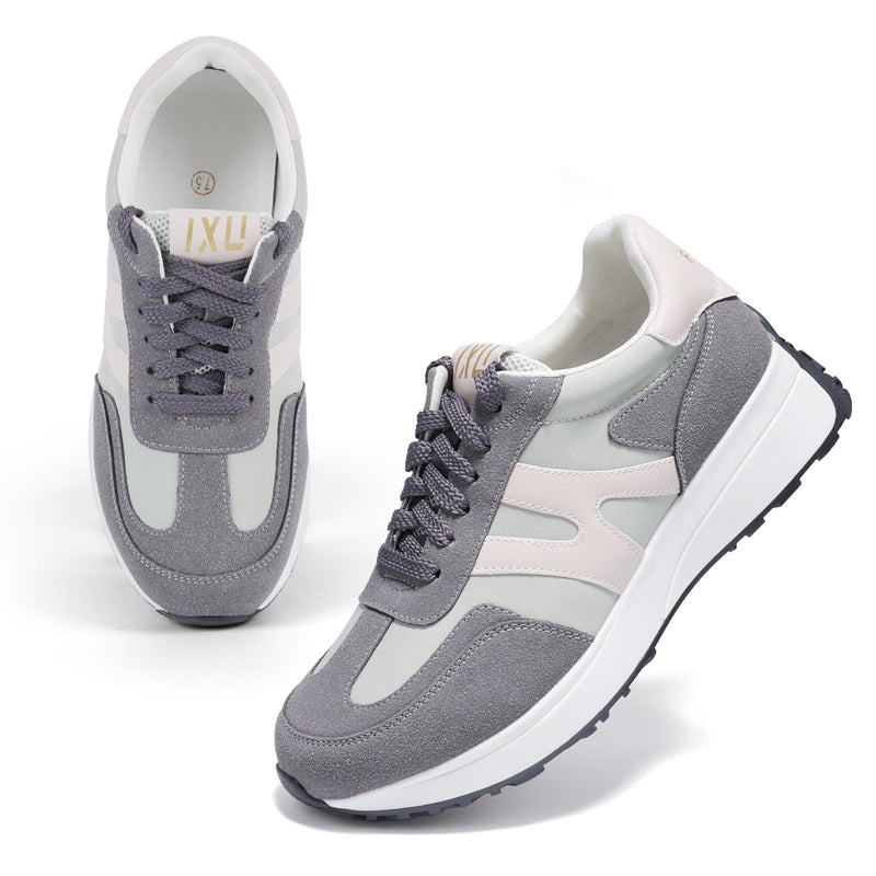 Wide Toe Box Shoes Women Wide Fashion Sneakers Comfortable Casual Walking Shoes Non-Slip Memory Foam Tennis Shoes Genuine Suede Sneakers Navy Blue