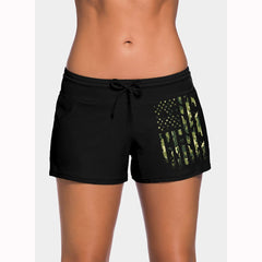 Women's Patterned Lace-up Boxer Swim Trunks