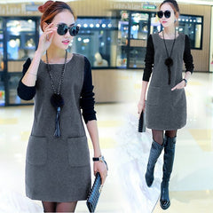 Korean Plus Velvet Mid-Length Padded Sweater Dress