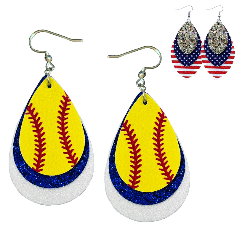 Cheer Earrings for Women - Softball Mom Earrings - Softball Earrings Jewelry (Royal Blue & Snow)