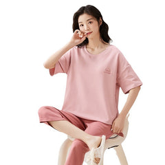 Summer Cotton Pajama Set with Chest Pads for Women