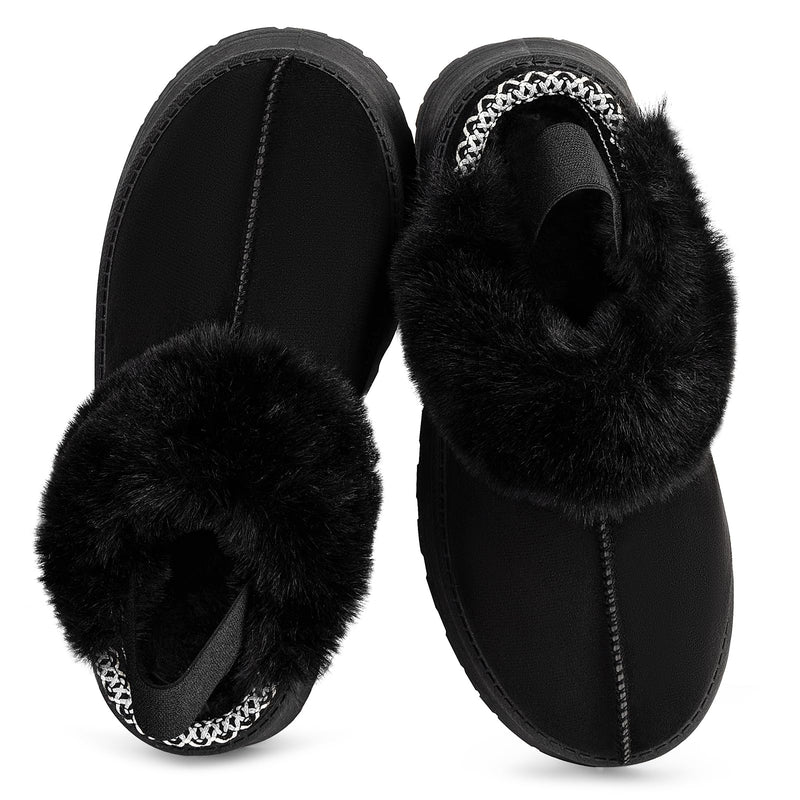 Fuzzy Platform Slippers for Women Fur Fluffy Slip-On House Slippers Memory Foam Clogs for Women Shoes