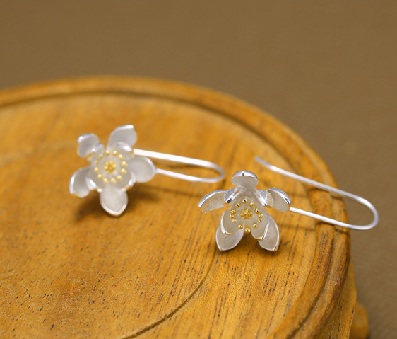 Thai Craft Silver Flower Earrings - S925 Silver Dangles