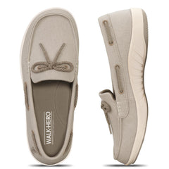 Slip On Shoes Women - Casual Comfortable Boat Shoes for Women with Arch Support - Orthopedic Canvas Loafers Shoes for Plantar Fasciitis & Daily Walking (Beige 06)