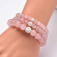 Natural Rose Quartz Bracelet with S925 Silver Beads