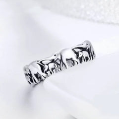 Fashionable S925 Silver Elephant Family Ring