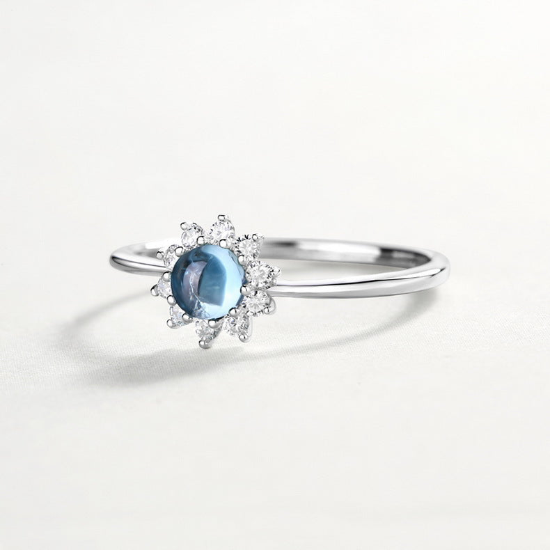 S925 Silver White Gold Sunflower Adjustable Ring